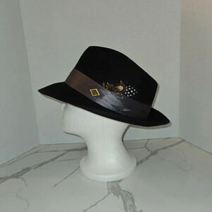 Stacy Adams Mens Wool Pinch Front Feather Fedora Hat